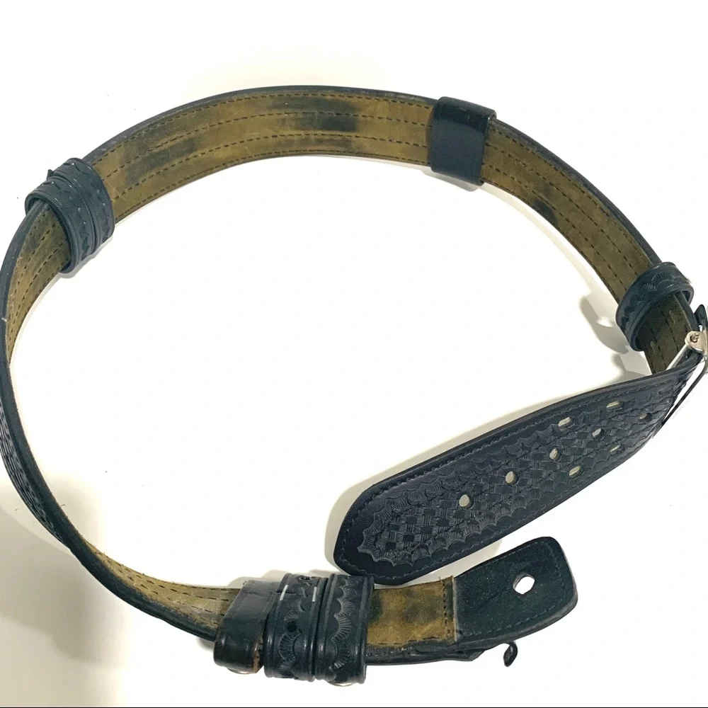 Vintage Sam Browne Basketweave 38” Police Woven Leather Belt